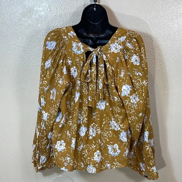 Great condition! Free People Mustard Floral Blouse - Picture 3 of 10